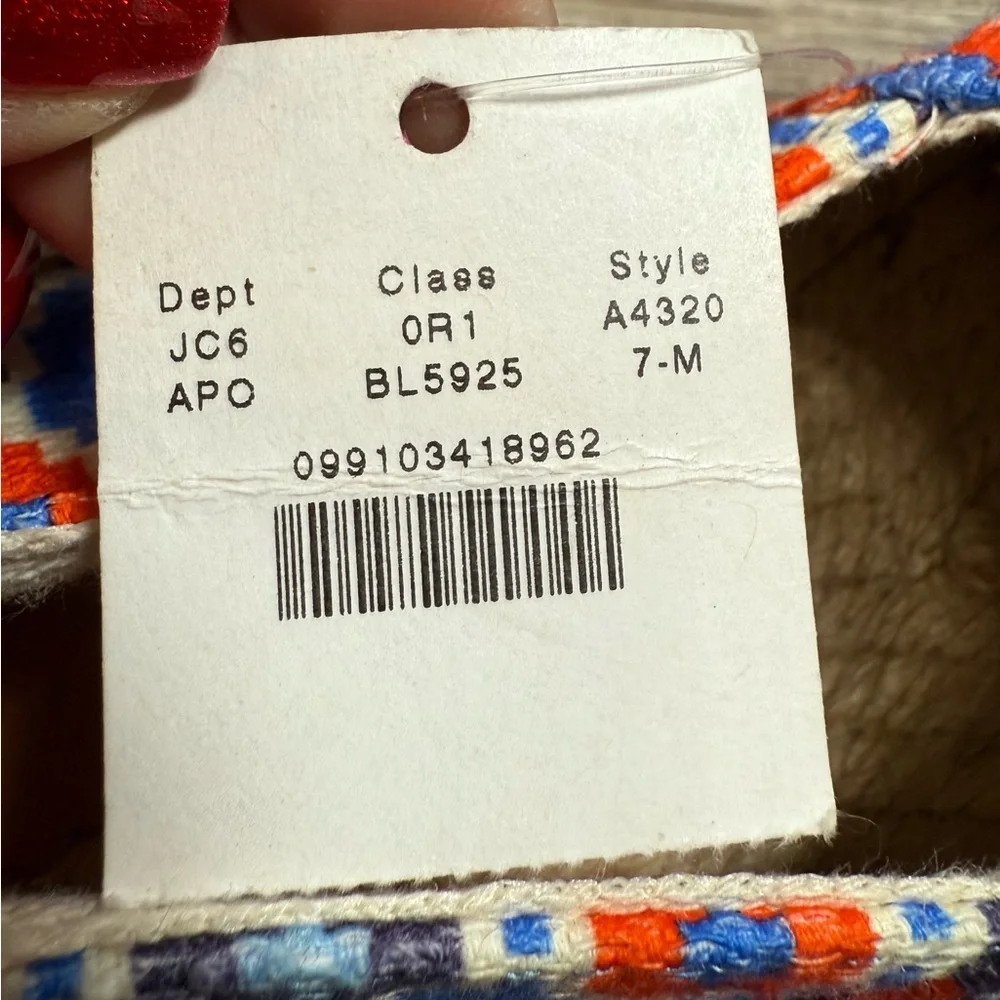 J. Crew Shoes Women 7 Blue Orange‎ Geometric NWT Espadrille Cotton Canvas Flat